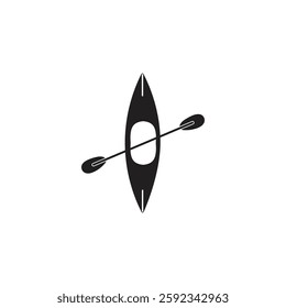 Kayak Boat Icon, Rowing boat icon with paddle on white background