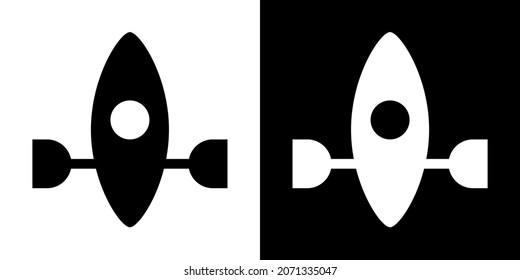 Kayak Boat. Icon in White and Black Version.
