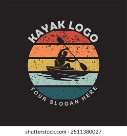 Kayak Bote Kayak Logo Silueta Diseño de Ilustración vectorial Plantilla Vintage Moderno