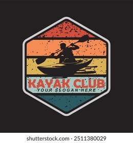 kayak boat kayaking logo silhouette vector illustration design template vintage modern