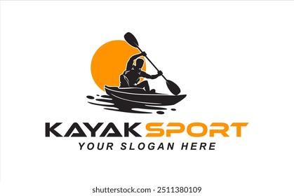 Kayak Bote Kayak Logo Silueta Diseño de Ilustración vectorial Plantilla Vintage Moderno