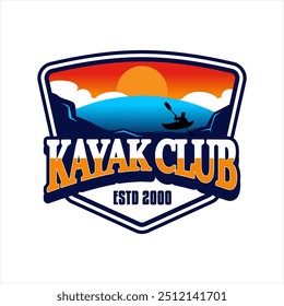 Kayak Bote Kayak Logo Silueta Diseño de Ilustración vectorial Plantilla Vintage Moderno