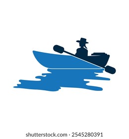 Diseño plano del icono del logotipo del barco de kayak