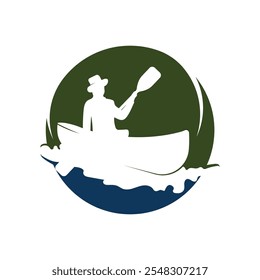 Diseño plano del icono del logotipo del barco de kayak