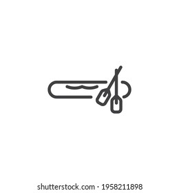 Kayak boat with oars line icon. linear style sign for mobile concept and web design. Kayaking boat with paddles outline vector icon. Symbol, logo illustration. Vector graphics