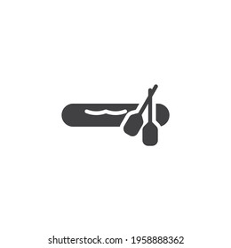 Kayak boat with oars vector icon. filled flat sign for mobile concept and web design. Kayaking boat with paddles glyph icon. Symbol, logo illustration. Vector graphics