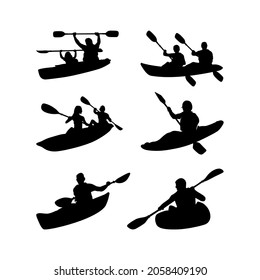 Kayak boat paddle pedal set , kayaker silhouette set inspired design collection