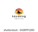 Kayak boat paddle pedal, silhouette of river stream kayaker logo design