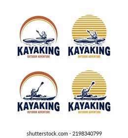 Kayak boat paddle pedal, silhouette of river stream kayaking logo design