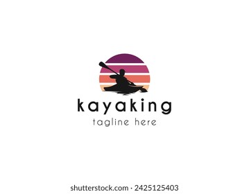 Kayak boat paddle pedal, silhouette of river stream kayaker logo design