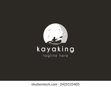 Kayak boat paddle pedal, silhouette of river stream kayaker logo design