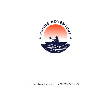 Kayak boat paddle pedal, silhouette of river stream kayaker logo design	
