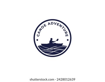 Kayak boat paddle pedal, silhouette of river stream kayaker logo design