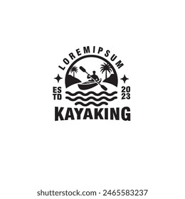 kayak boat paddle pedal, silhouette of river stream kayaker logo design vector illustration