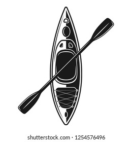 Kayak boat with paddle vector illustration in vintage monochrome style isolated on white background