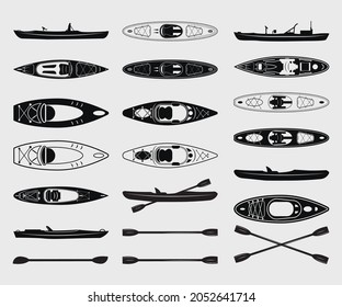 kayak boat Printable Vector Illustration .kayak boat silhouettes vector. 