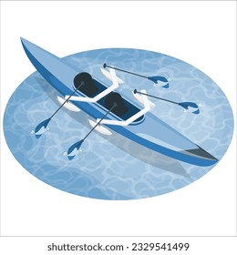 Kayak boat. Vector water sport transport vessel and equipment. Rafting, rowing kayaking, paddling and canoeing boat with paddle isolated set on white. Kayak or canoe symbol illustration 1944