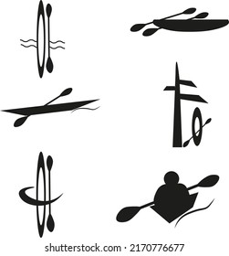 kayak boat water tourism raffing travel logo black sport set symbols sign 