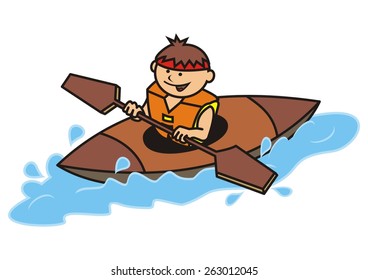 kayak and boy, vector illustration