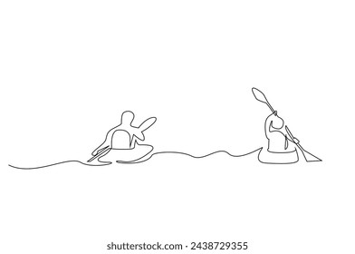 kayak canoe boat people sport together activity outdoor one line art design vector