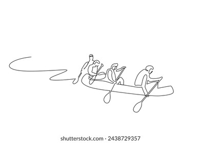 kayak canoe boat people sport together activity outdoor one line art design vector