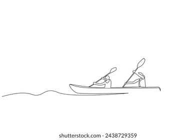 kayak canoe boat people sport together activity outdoor one line art design vector