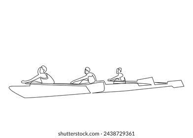 kayak canoe boat people sport together activity outdoor one line art design vector