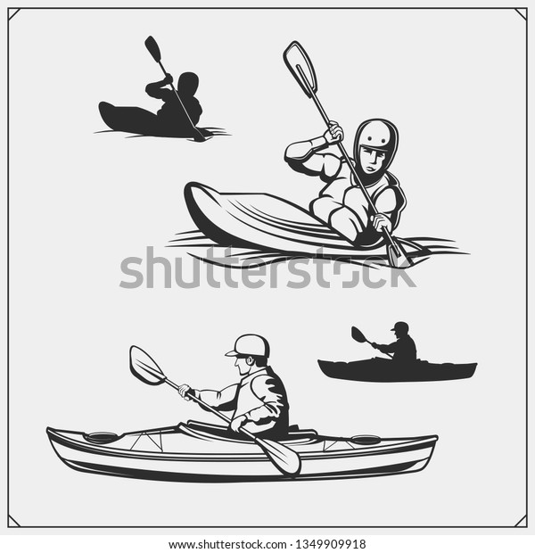 Kayak Canoe Emblems Labels Badges Design Stock Vector (Royalty Free ...