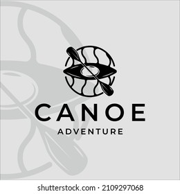kayak or canoe logo vintage vector logo illustration template icon graphic design. paddle or rowing sign or symbol for business travel or extreme sport with circle badge