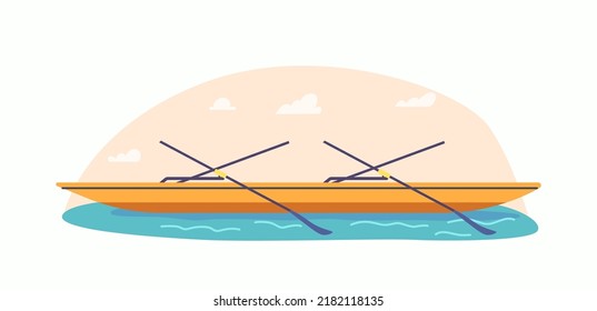 Kayak or Canoe on Water Pond, Boats with Paddles for Canoeing, Rafting, Boating or Kayaking Sports and Extreme Activities. Boats in Riveror Lake for Rowing Competition. Cartoon Vector illustration