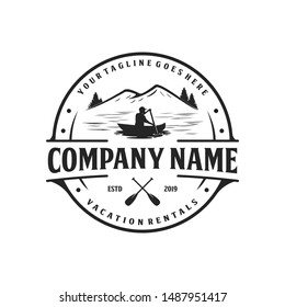 Kayak and canoe, vacation rental logo design, outdoor logo and landscape