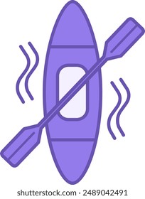 Kayak Color Icon. Vector Icon of Rowing Boat with Oar. Camping and Sports Concept