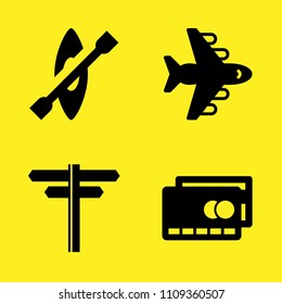 kayak, credit card, aeroplane and directions arrows vector icon set. Sample icons set for web and graphic design