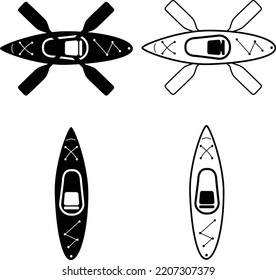 Kayak with crossed on white background. Kayak logo. kayak from plastic for fishing and tourism sign. flat style.