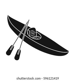 Kayak for downhill on a mountain river. Sports water transport. Ship and water transport single icon in black style vector symbol stock illustration.