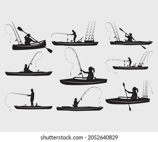 kayak fishing Printable Vector Illustration .kayak fishing silhouettes vector. Kayak Fishing vector and Kayak Fisherman,