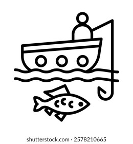 Kayak Fishing Vector Line Icon Design