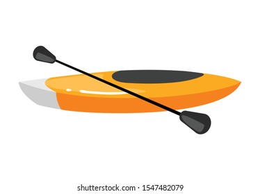 Kayak flat vector illustration. Extreme sports. Equipment for kayaking, canoeing. Active lifestyle. Outdoor activities. Water transport. Boat with paddle isolated cartoon clipart on white background