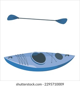 Kayak flat vector illustration. Extreme sports. Equipment for kayaking, canoeing. Active lifestyle. Outdoor activities. Water transport. Boat with paddle isolated cartoon clipart on white background