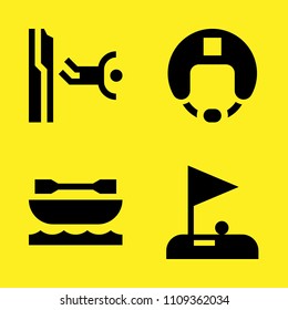 kayak, golf, helmet and base jumping vector icon set. Sample icons set for web and graphic design