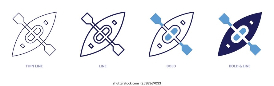 Kayak icon in 4 different styles. Thin Line, Line, Bold, and Bold Line. Duotone style. Editable stroke.