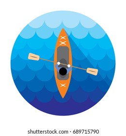 Kayak icon. Canoe view from above. Summer