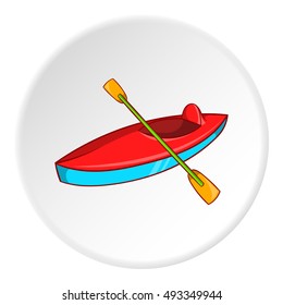 Kayak icon in cartoon style isolated on white circle background. Swimming in river symbol vector illustration