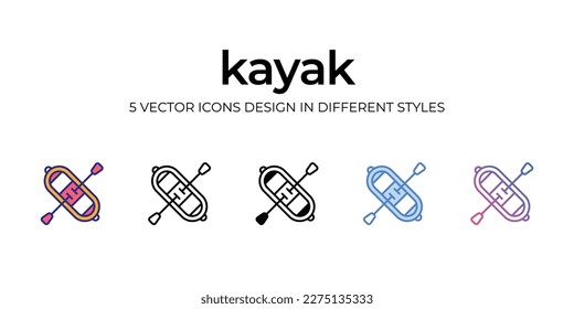 kayak Icon Design in Five style with Editable Stroke. Line, Solid, Flat Line, Duo Tone Color, and Color Gradient Line. Suitable for Web Page, Mobile App, UI, UX and GUI design.