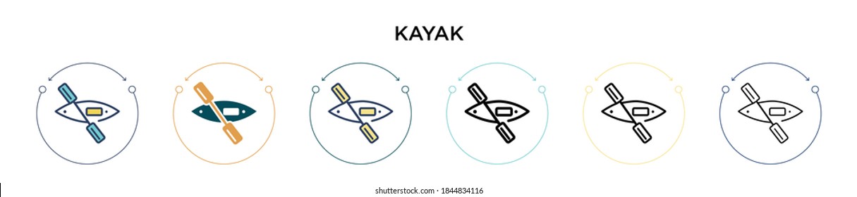 Kayak icon in filled, thin line, outline and stroke style. Vector illustration of two colored and black kayak vector icons designs can be used for mobile, ui, web