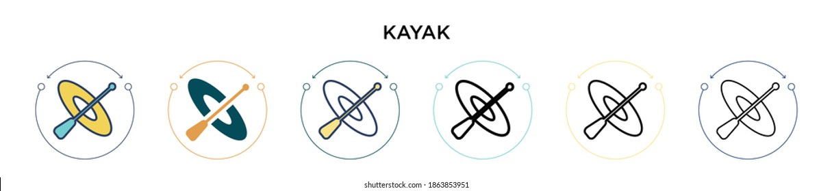 Kayak icon in filled, thin line, outline and stroke style. Vector illustration of two colored and black kayak vector icons designs can be used for mobile, ui, web