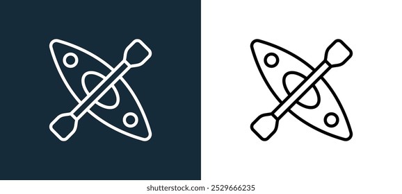 kayak icon isolated on white and black colors. kayak outline linear vector icon from sports collection for mobile apps, web and ui.