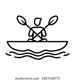 kayak icon or modern line symbol. Vector line art and icon design with bold outline. Black and white Pixel Perfect minimalistic symbol isolated white background. Silhouette simple thin sign