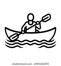 icono de kayak o símbolo de línea moderna. Ilustración de línea de Vector y diseño de íconos con contorno en negrita. Negro y blanco Pixel Perfecto símbolo minimalista aislado fondo blanco. Silueta simple signo delgado