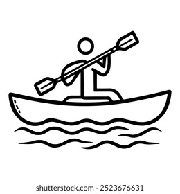 kayak icon or modern line symbol. Vector line art and icon design with bold outline. Black and white Pixel Perfect minimalistic symbol isolated white background. Silhouette simple thin sign